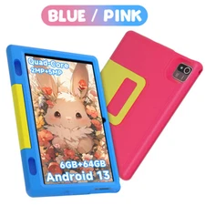 AEEZO Kids Tablet 10 inch Android 13 Tablets 6+64GB with Shockproof Blue ＆ Pink
