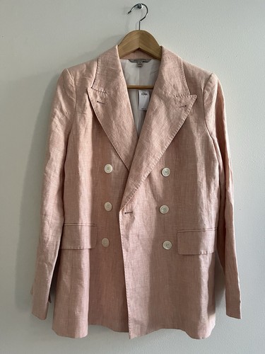 $230 BANANA REPUBLIC GIACCA LINO DOPPIOPETTO RILASSATA DONNA TAGLIA 4 ROSA PALLIDO