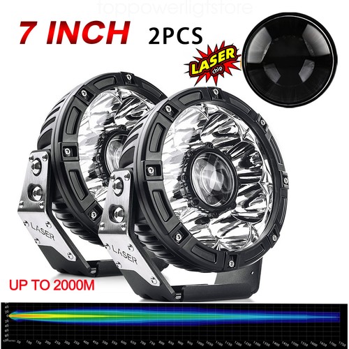 Uni-shine 2X 7 inch Osram Laser LED Driving Lights Round Black Offroad Truck 4x4