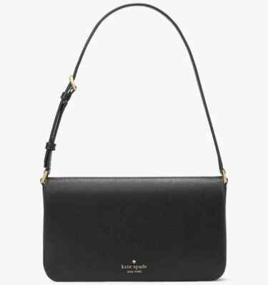 Kate Spade Staci Black Saffiano Leather Flap Shoulder Bag Purse