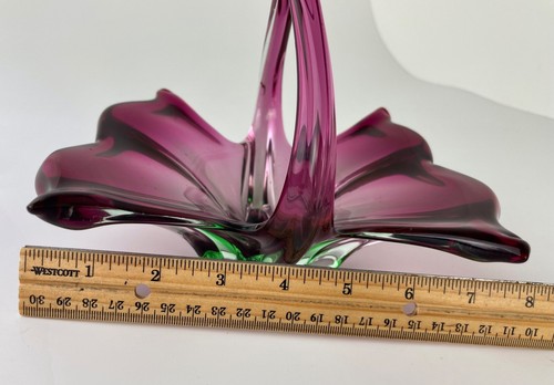 Murano Purple Pink and Green Sommerso Hand Blown Bowl Basket - Picture 7 of 10