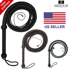 Black Rope Core Whips- Handmade Cowhide Leather Equestrian Bullwhip for Adults