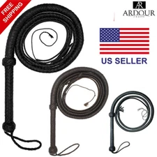 Black Rope Core Whips- Handmade Cowhide Leather Equestrian Bullwhip for Adults