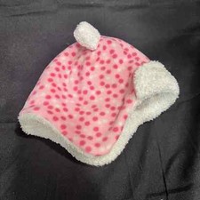 Unbranded Fleece Lined Trapper Style Winter Cap with Ears Pink Polka Dots Child