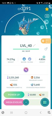  PVP BEASTS!  LVL40 GYARADOS + 3300CP + 2ND MOVE!!!  - PKMN GO - NO REGISTER