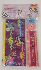 Vtg Powerpuff Girls Study Kit Pencil Pouch Ruler Sharpener Eraser School Supply