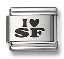 Laser Italian Charms I Heart SF Fit 9 mm Stainless Steel Modular Link Bracelets