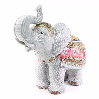 Feng Shui 10'' Gray Elephant Trunk Statue Lucky Figurine Gift Home Decor