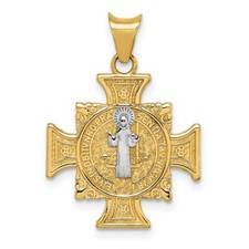 14K Yellow Gold and Rhodium St. Benedict Pendant