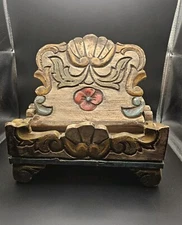 Vintage Carved Book Holder Made In Spain Vergara-Art Colorful Wood Patina Chippy