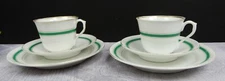 Two Set Antique White,Green and Gold Trim Tea Set Trio Cup,Saucer,Dessert Plate 