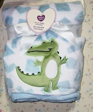 NEW Parents Choice Plush Walmart Baby Blanket Blue Alligator/Crocodile 30"x40" 