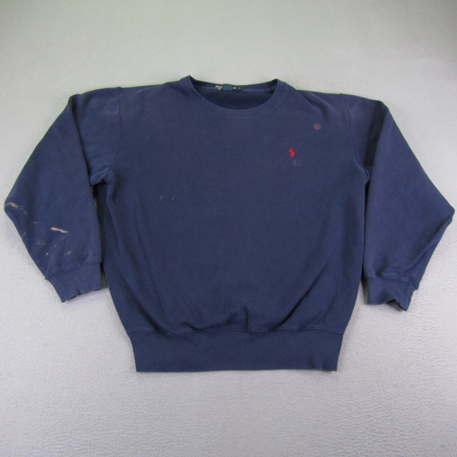 Felpa Polo Vintage Ralph Lauren Uomo Media Blu Gilet Rosso Pony Y2K^