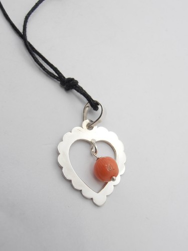 Ciondolo con Cuore in Argento 925 e Corallo Rosa Naturale - Pendente Girocollo - Imagen 6 de 7