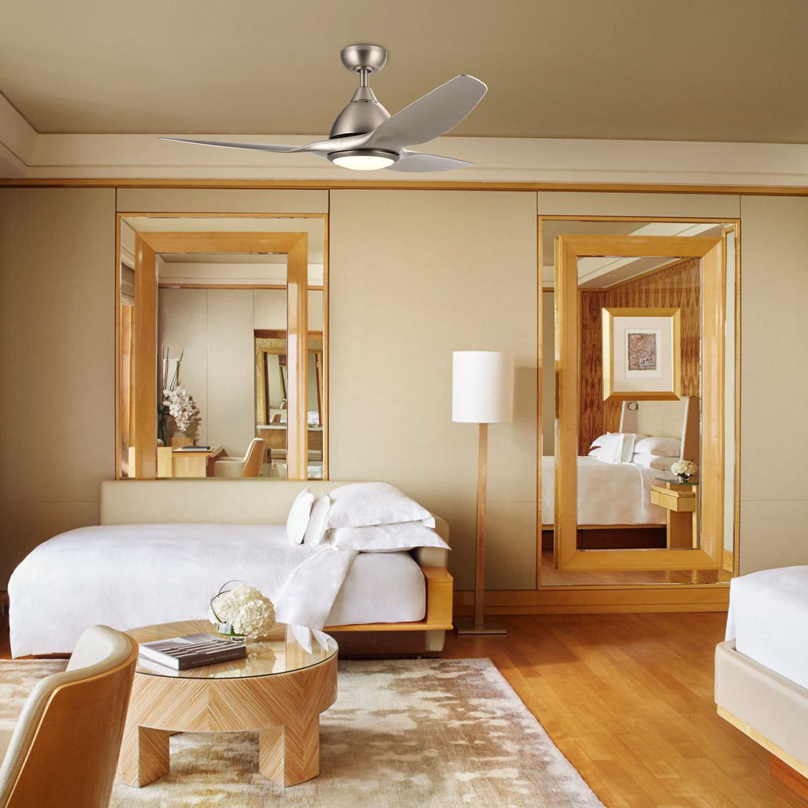 Contemporary Ceiling 52 Inch Fan w 3 Blades & Brushed Nickel LED Light Kit