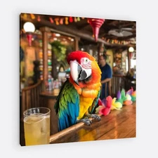 It's 5 O'clock Somewhere Tiki Parrot - Wrapped Over Frame or Just the Canvas!