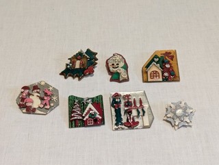Vintage Lucinda House Pin Lot of 7 Christmas Winter themed House Pins by Lucinda
