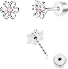 Toddler Earrings for Girls Push-in Titanium Hypoallergenic Threadless Flat Back