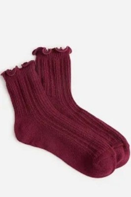 J CREW vintage burgundy women's pointelle ruffle edge boot socks - One Size