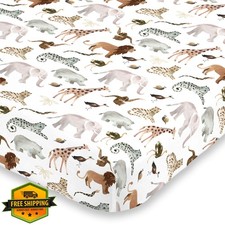 NoJo Jungle Friends Crib Sheet Tan Brown Grey