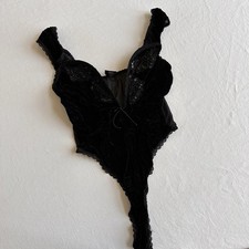 90s VTG Y2K Romantic Fredricks Of Hollywood Velvet Deep V Teddy XS/S Bodysuit