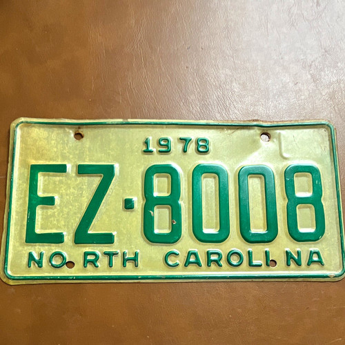 1978 North Carolina License Plate EZ-8008 North Carolina Tag