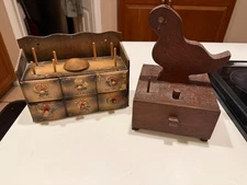 Vintage Wood Sewing Box Storage Kits Organizer +Drawer Brown Cabinet Shelf DUCK