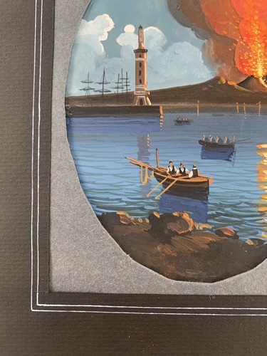 Paar neopolitanische Schul-Gouache-Boote vor dem Ausbruch des Stromboli-Vesuvs - Bild 9 von 24