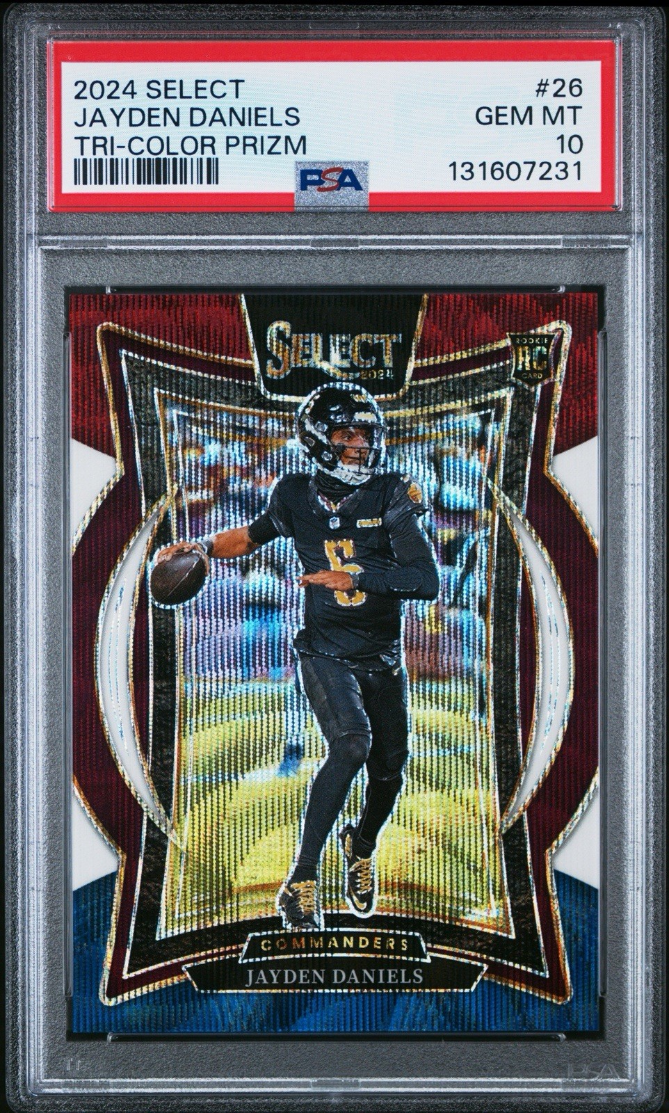 2024 Select Jayden Daniels Rookie Tri-Color Prizm 044/299 PSA 10
