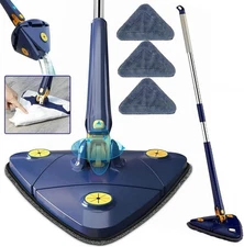 360° Rotatable Adjustable Cleaning Mop Extendable Triangle with Long Blue 