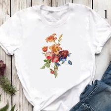 Flower power Tee ,Botanical Art Print, Vintage gardening floral plant Ladies Sof