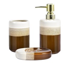 Bathroom Set of 3, Natural Reactive Glaze Ceramic Bathroom Sets Complete-Toot...
