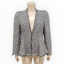 REBECCA TAYLOR Black White Tweed Peplum Cropped Jacket M/L