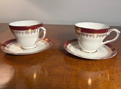 Vintage Duchess Bone China Winchester Teetasse & Untertasse x2 England Rot Gold