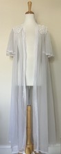 Vintage Val Mode Sheer White Lace Trimmed Bridal Robe Lingerie Small Open Front