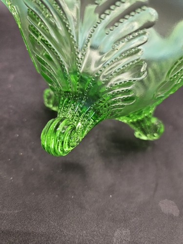 Vintage. Jefferson Glas (Dugan) grün opalisierend geraffter Rand Fußschale - Bild 5 von 8