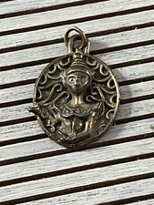 Vintage Brass Egyptian Woman Pendant Charm For Necklace