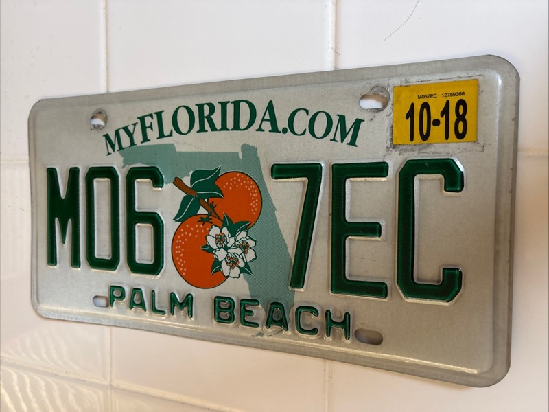 Palm Beach Florida License Plate  Double Orange And State