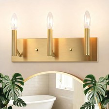 3-Light Bathroom Vanity Light Fixtures, Brushed Modern Bathroom Lighting Gold
