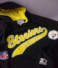 Vintage 90s Starter Pittsburgh Steelers Script Hoodie Sweatshirt Medium NFL