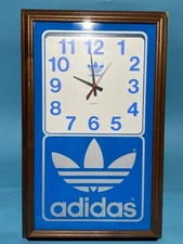 Vintage 1980s Adidas Hanover Blue Trefoil Logo Advertising Clock. 22x14