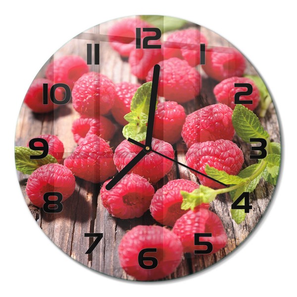 Glasuhr Runde Glas-Wanduhr Mit Leisem Uhrwerk Himbeeren Schwarze Zeiger Fi30 Cm-image