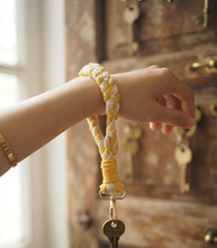 Handmade Macrame Wristlet Keychain - Boho Wrist Strap Keyring - Pink Bracelet
