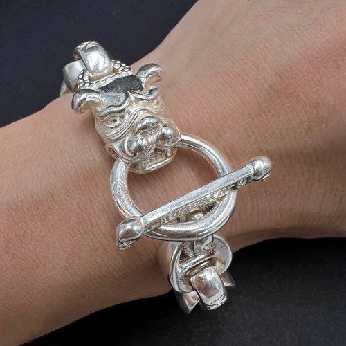 Pulsera de plata de ley 925 para hombre cabeza de león cierre de palanca estilo gótico motociclista 98 g - Imagen 5 de 8