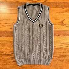 Cable Knit Boys Vest Size L 100% Cotton Gray