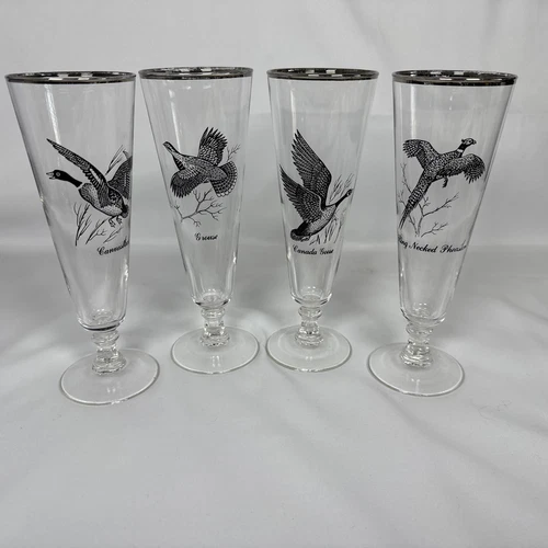 Vintage Federal Glass Sportsman Pilsner Geese Glasses Set Of 4