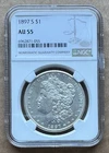 1897 S $1 NGC AU 55 1897-S MORGAN DOLLAR SILVER $1