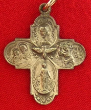 Vintage FOUR WAY CROSS Medal JESUS MARY JOSEPH ST CHRISTOPHER Silvertone Medal