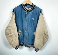 Gear for SportS Denim Bomber Jacket Men's XL Blue Beige Maine Embroidery