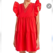 Aqua Women Vibrant Red Flutter Babydoll Mini Dress Size XS